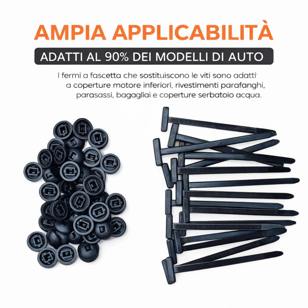 20 Fascette Nylon Auto + Clip Rivetto a Bottone Autobloccanti Fissaggio Paraurti