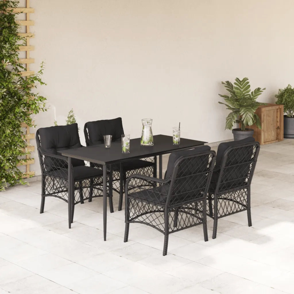 Set da Pranzo da Giardino 5 pz Nero con Cuscini in Polyrattan 3212098