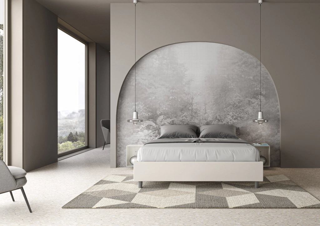 BS COM Letto matrimoniale francese contenitore imbottito 140x200 similpelle bianco