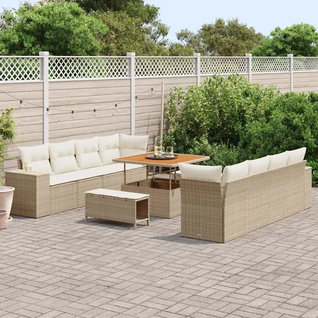 Set Divano da Giardino 11 pcs Beige e Crema polyrattan