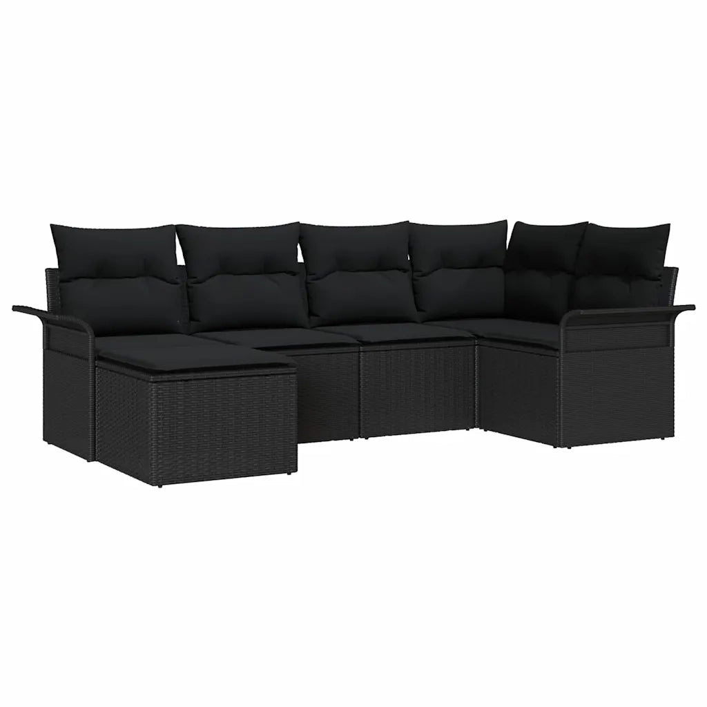 Set Divano da Giardino con cuscino 6 pcs Nero polyrattan