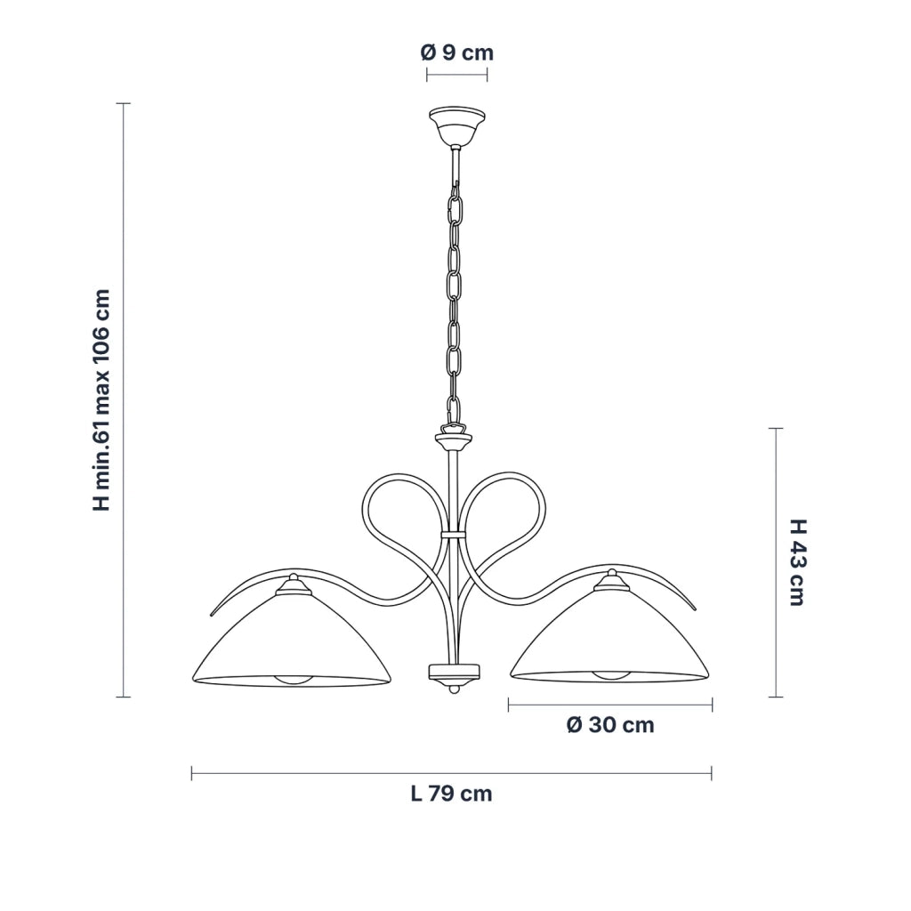 Lampadario Rustico Miranda 2 Luci Marrone e Bianco LuceArt Classic