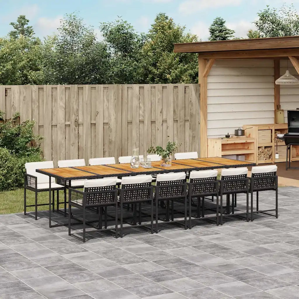 Set da Pranzo da Giardino 13pz con Cuscini Nero in Polyrattan 3211491
