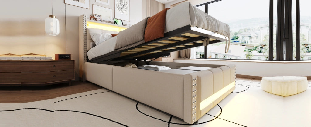 letto imbottito lino beige 90 x 200 cm