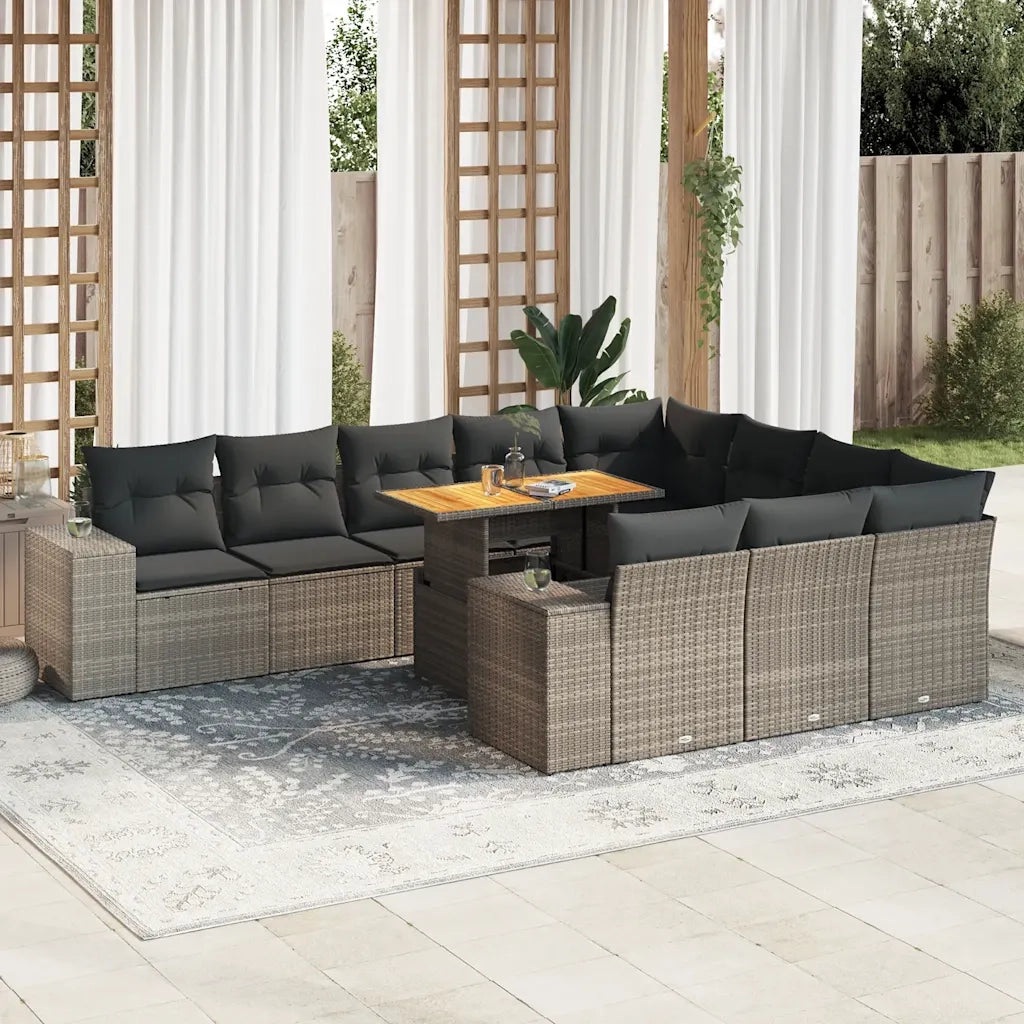 Divano Giardino 10 pz con Cuscini Grigio in Polyrattan Acacia 3327427