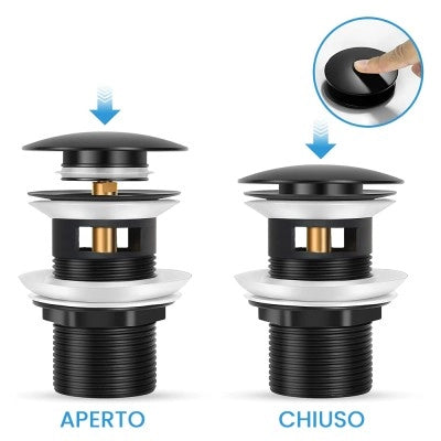 Miscelatore lavabo squadrato nero opaco Kubo con scarico click clack