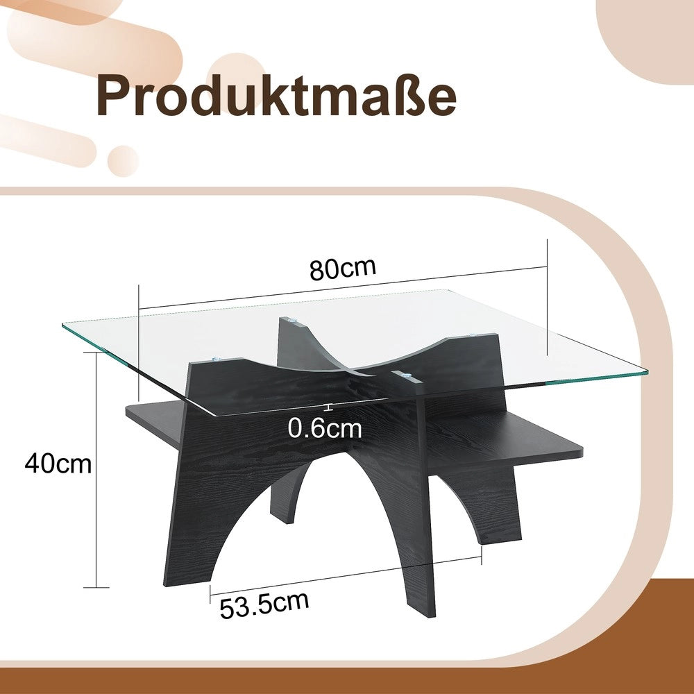 Tavolino da Caff¨¨ Quadrato ¨C MINIMAL ¨C Vetro Temperato e MDF Nero 80x80