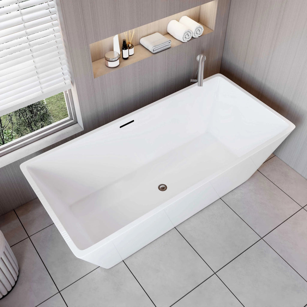 Vasca da Bagno a Isola Freestanding in Acrilico da 150x72x56 cm, Colore Bianco, Forma Rettangolare