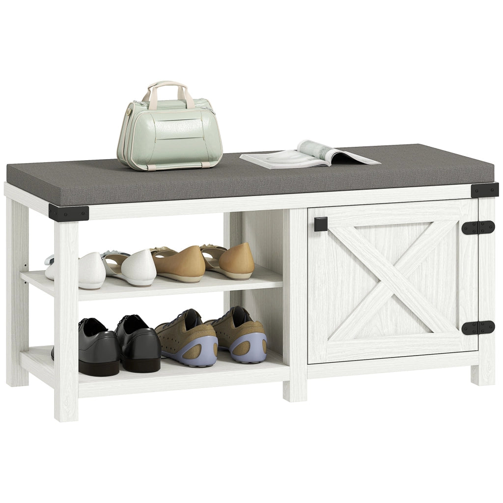 Scarpiera con Seduta e Ripiani ¨C Minimal ¨C 100x40x48 cm Bianco Grigio