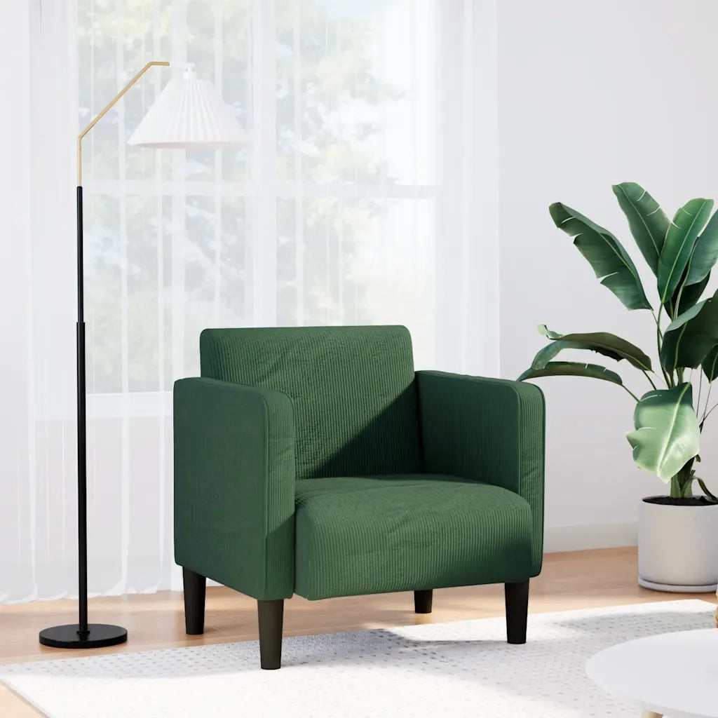 Divano Poltrona | Sedia con Braccioli Verde Scuro 54 cm Tessuto a Coste
