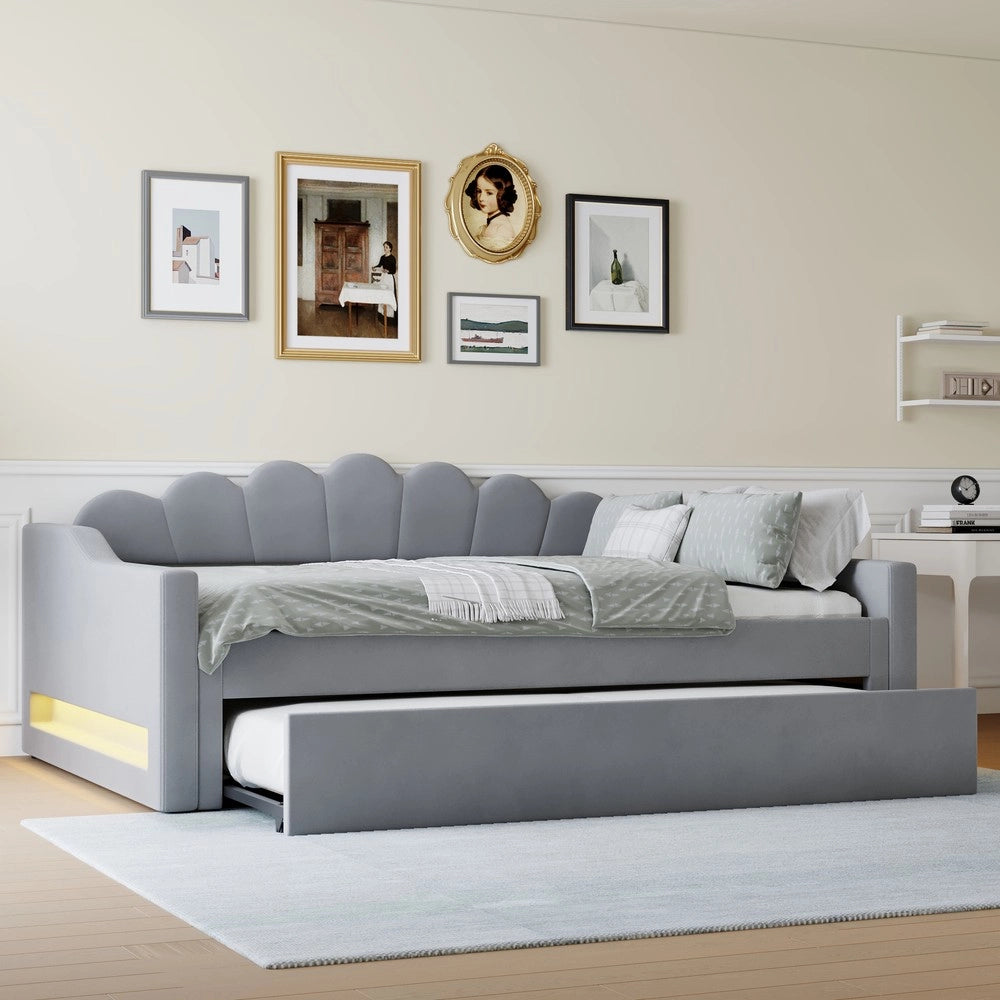 Letto Imbottito con LED e Letto Estraibile ¨C MINIMAL ¨C Grigio 140x200