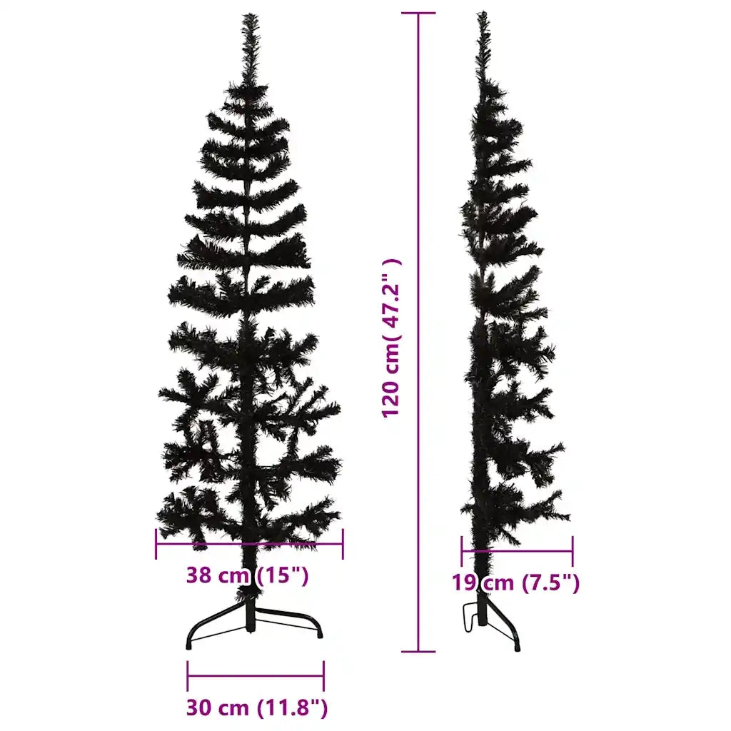 Albero Natale Artificiale Sottile a Met¨¤ e Supporto-Albero Natalizio Nero 120 cm