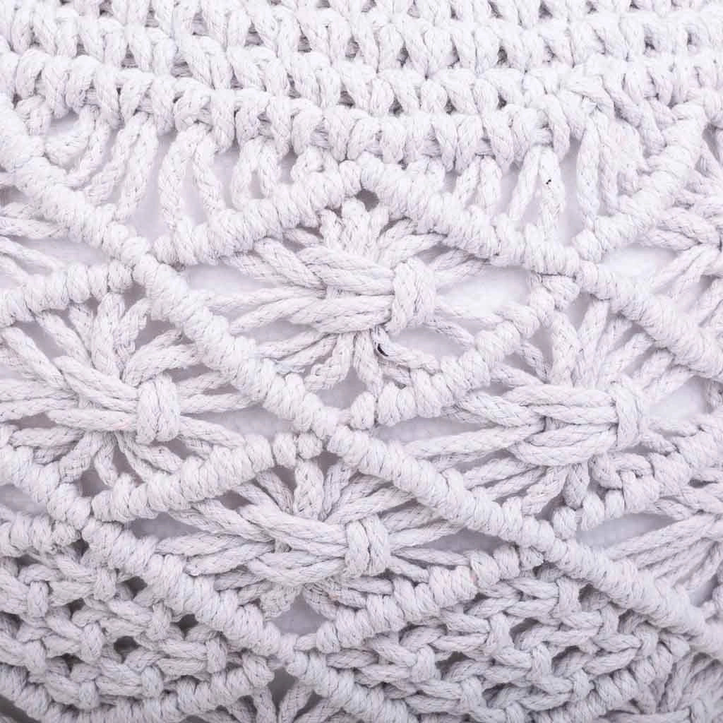 Puf in cotone intrecciato bianco 45x45x33h
