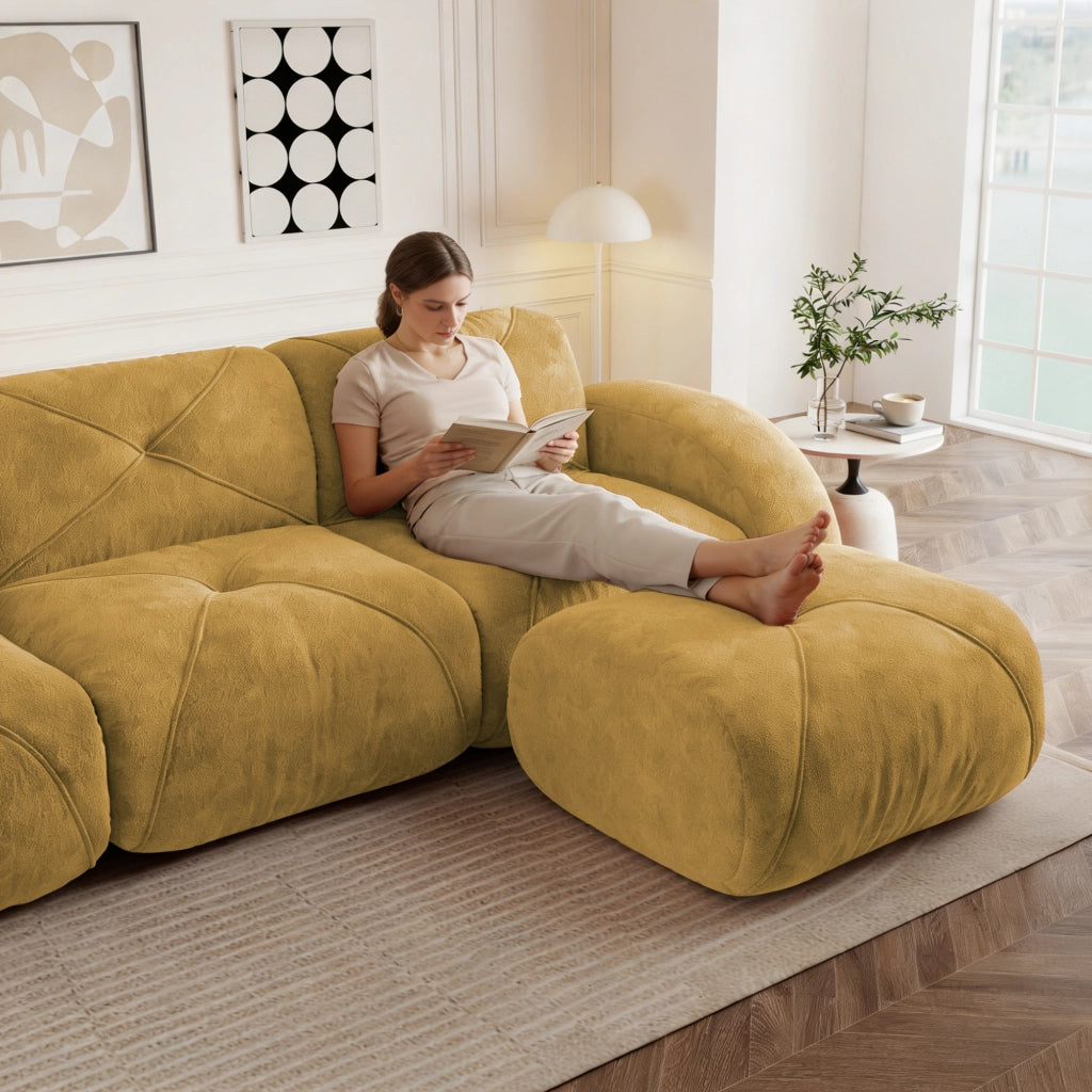 Divano modulare con cuscini a molle - Zephmum- Design ergonomico, struttura modulare, non assemblabile, giallo