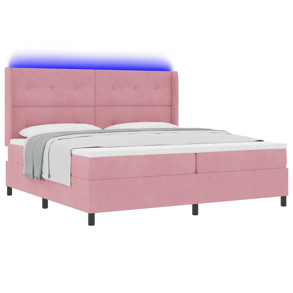 Letto a molle con materasso con led Rosa 200 x 200 cm Velluto