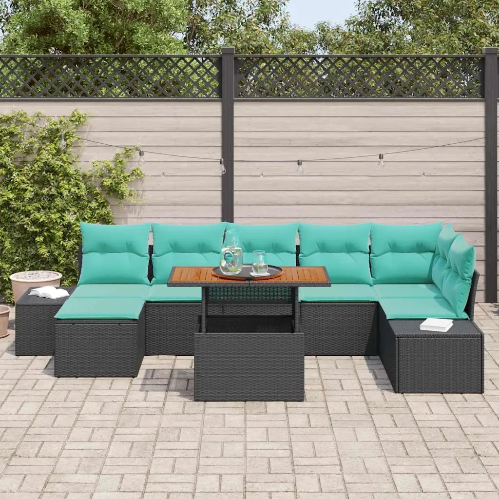 Set Divano da Giardino 8 pz Nero e Verde acqua 3349997