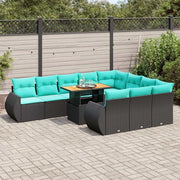 Set Divani da Giardino 11 pz con Cuscini in Polyrattan Nero 3327312