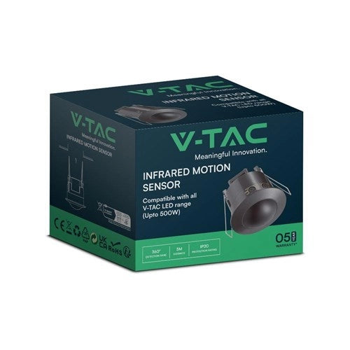 Sensore PIR da soffitto incasso nero 360° 6m V-TAC