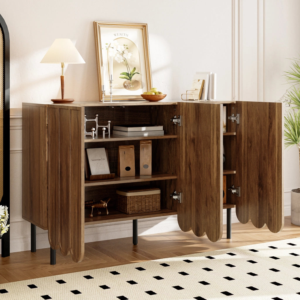 SIDEBOARD 120x35x80 cm MDF colore noce con ante ondulate