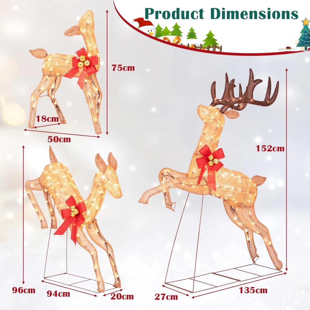3 pezzi di renne a LED, decorazione natalizia con 255 luci bianche calde, renne illuminate esternamente grandi, figura natalizia, decorazione natalizia per interni ed esterni