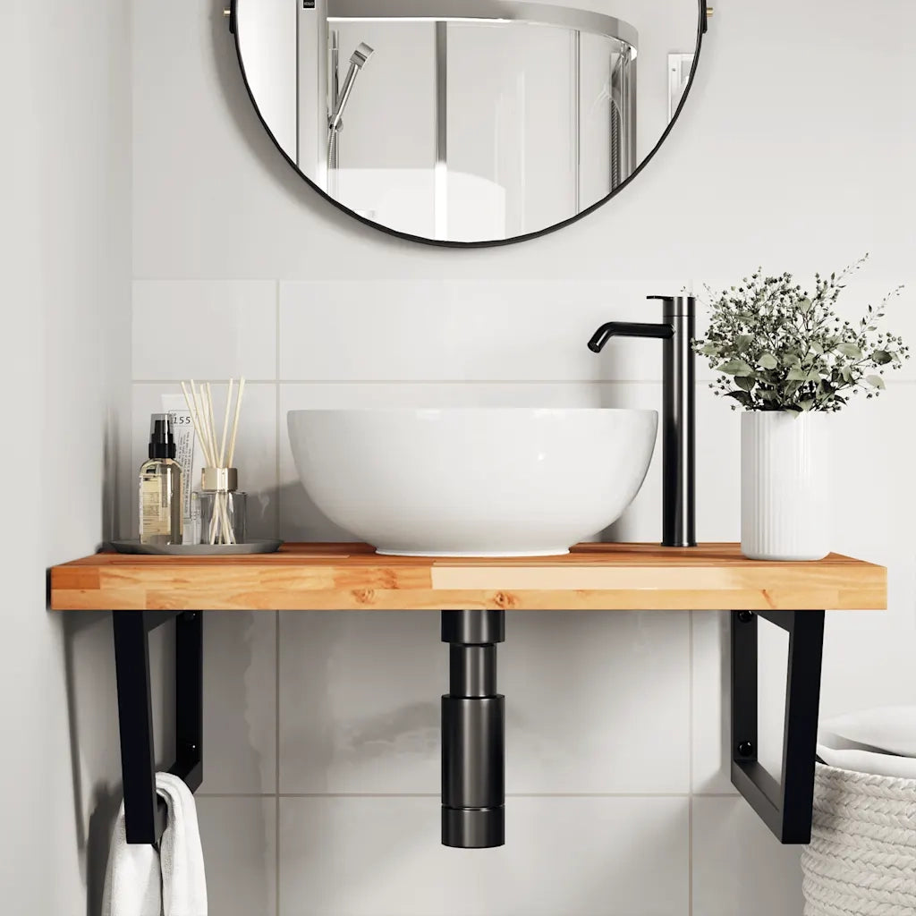 Ripiano a Parete per Lavabo in Acciaio e Massello di Acacia 3302943
