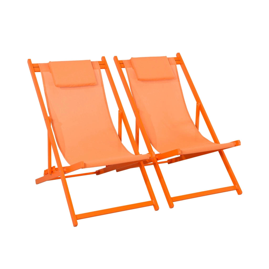 Set 2 lettini prendisole in alluminio multiposizione, arancione