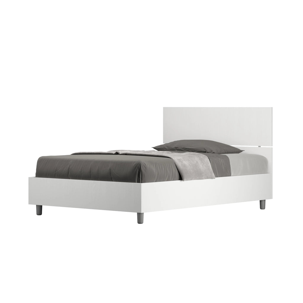 BS COM Letto una piazza e mezza con rete 120x190 testata dritta bianco frassino