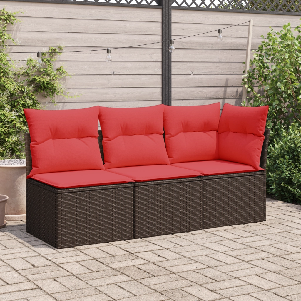 Divano da giardino senza braccioli con cuscini marrone in polyrattan 366224