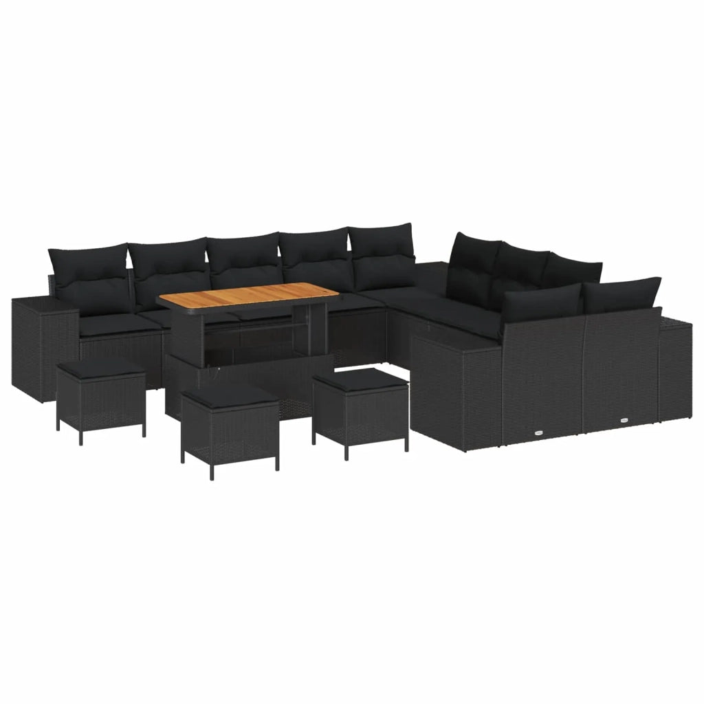 Set Divano da Giardino con cuscino 14 pcs Nero polyrattan 3362069