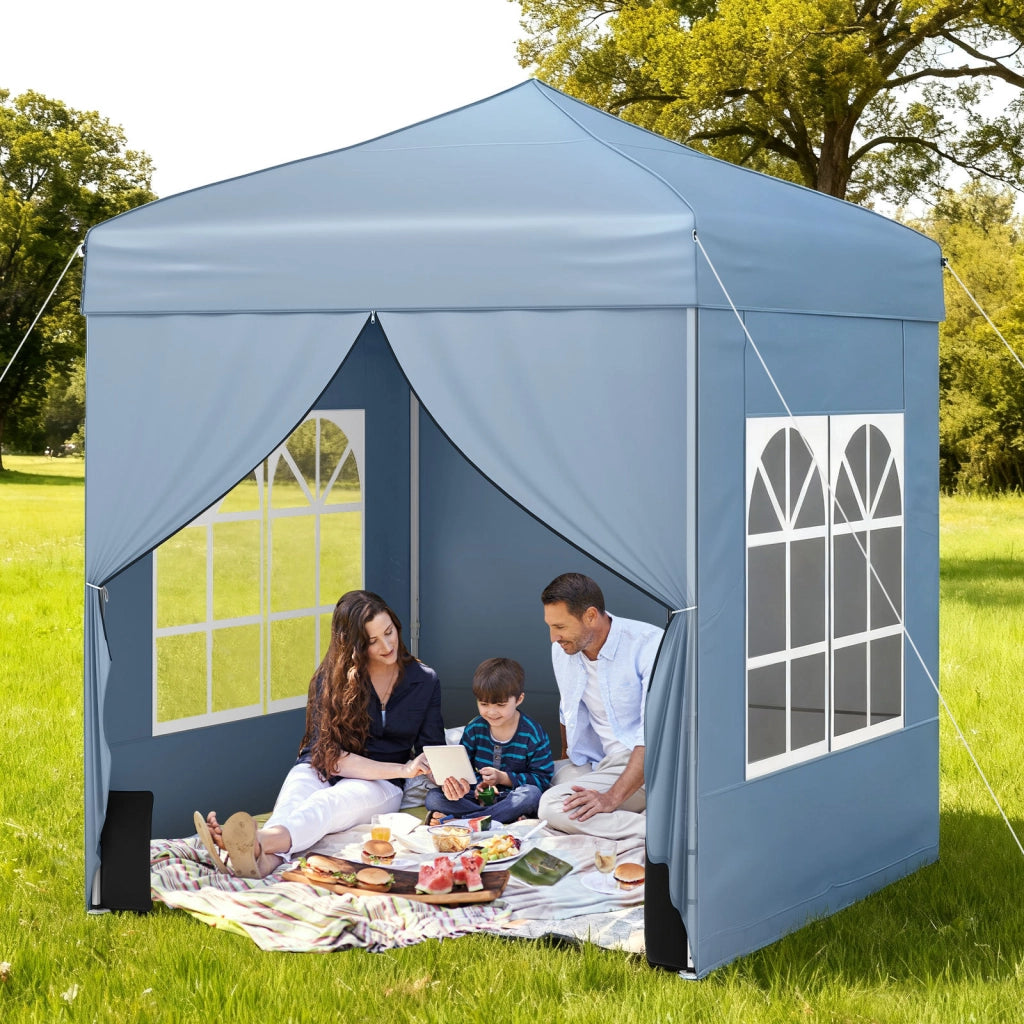 Gazebo pieghevole da giardino struttura in acciaio al carbonio, Gazebo da esterno con pareti removibili altezza regolabile Grigio
