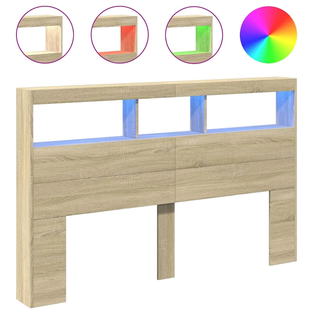 Testiera con Contenitore a LED-Testiera con Ripiani Rovere Sonoma 160x17x102 cm