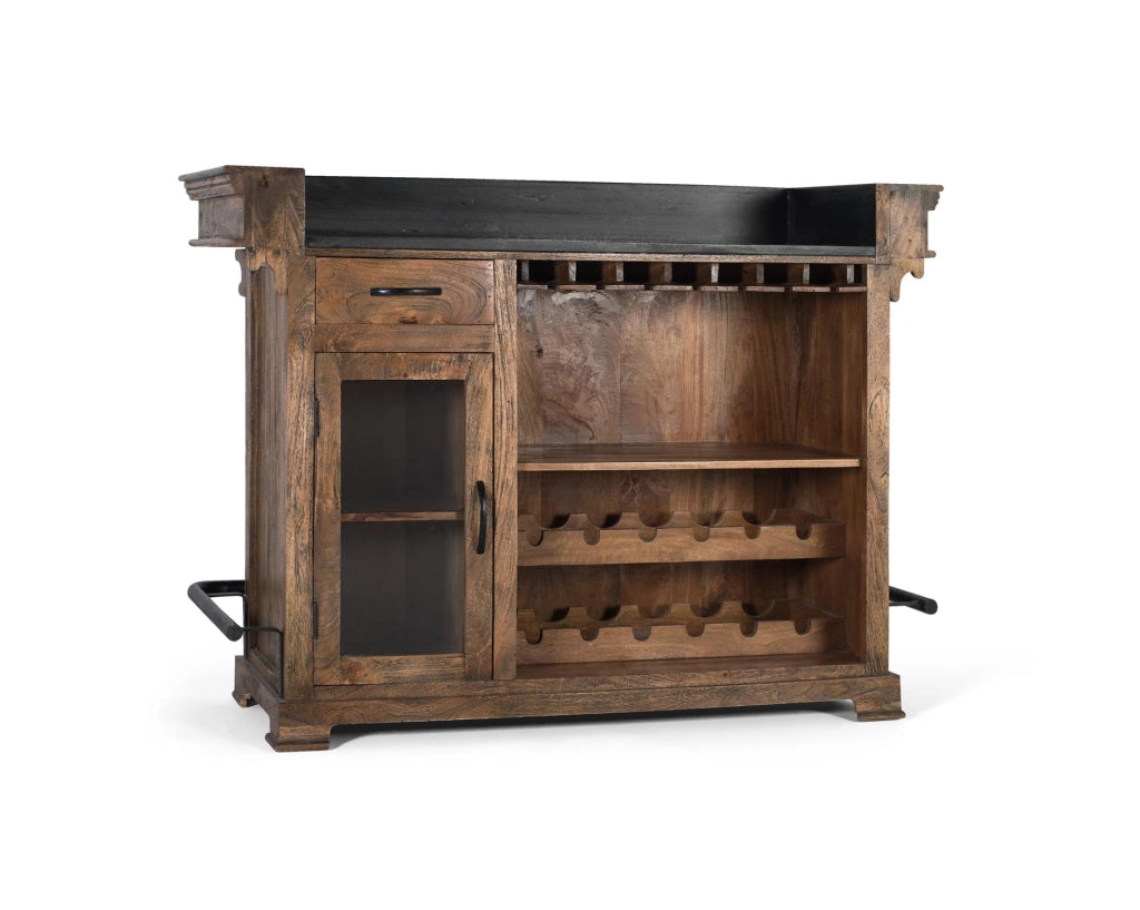 Mobile bar marrone in legno di mango, granito e metallo 150 cm