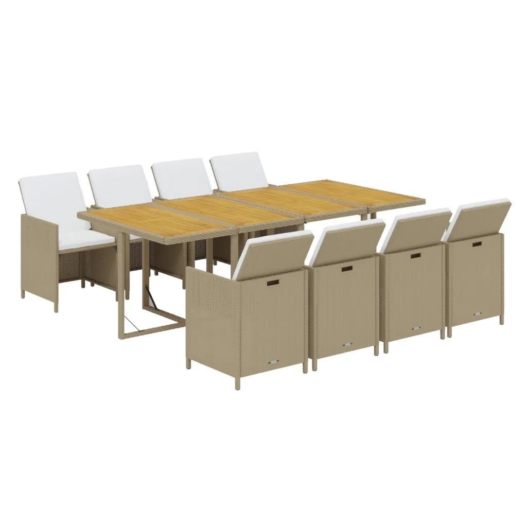 Set da Pranzo da Giardino 9 pz con Cuscini in Polyrattan Beige 3095581