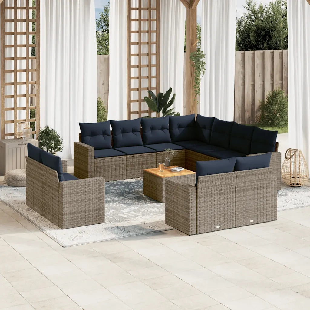 Set Divani da Giardino 12 pz con Cuscini Grigio in Polyrattan 3256719