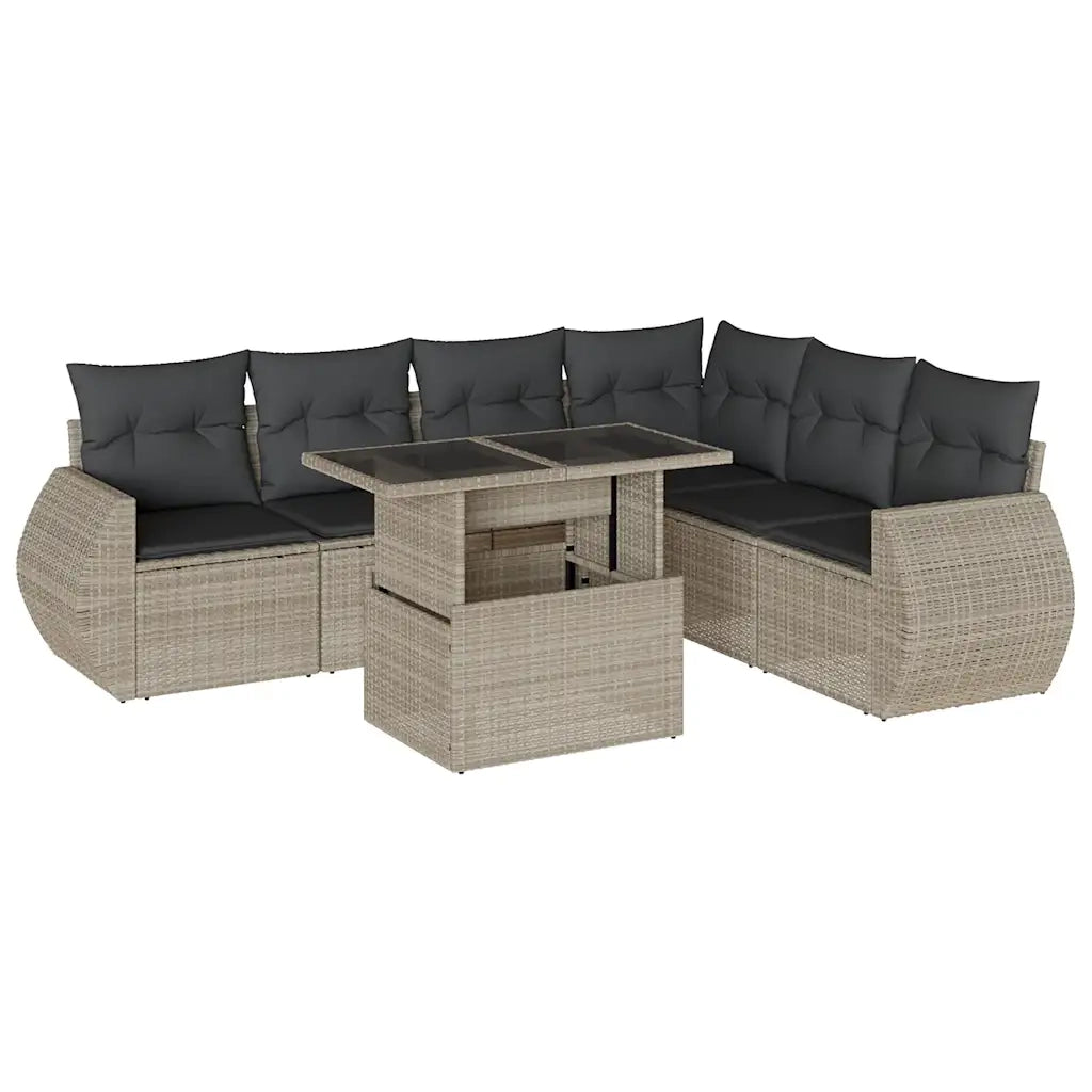 Set Divani da Giardino 7pz con Cuscini Grigio Chiaro Polyrattan 3268562
