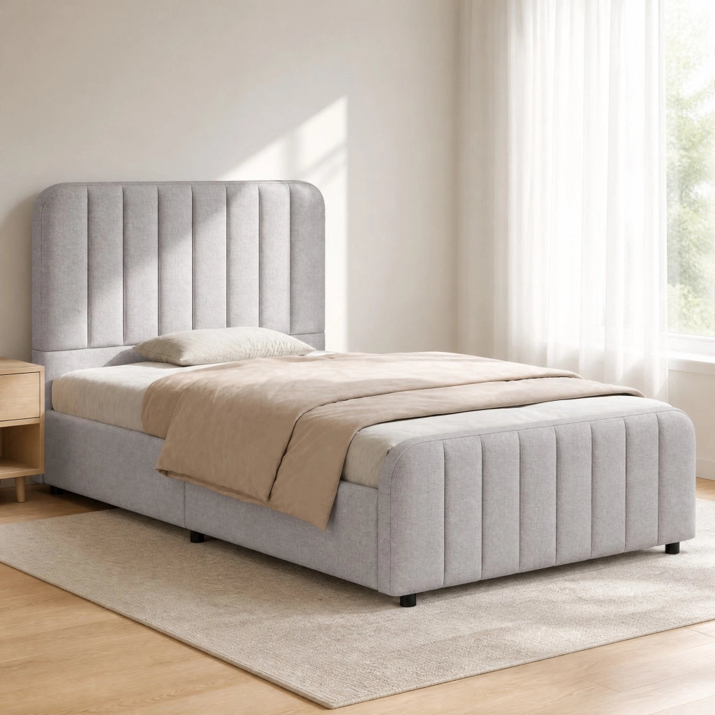 LETTO Contenitore 90x200 cm con rete sollevabile Grigio in lino