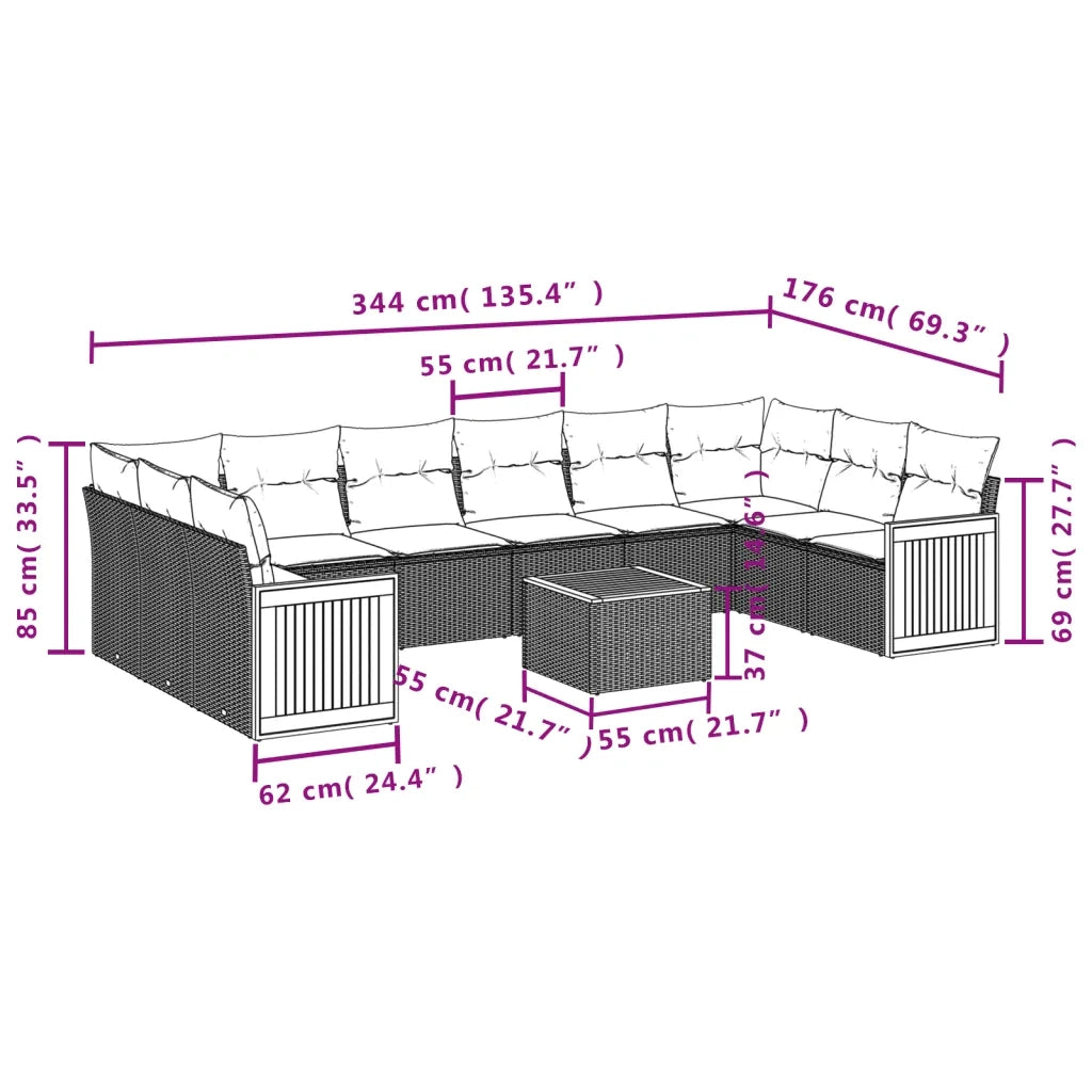 Set Divani da Giardino 11 pz con Cuscini in Polyrattan Nero 3228009