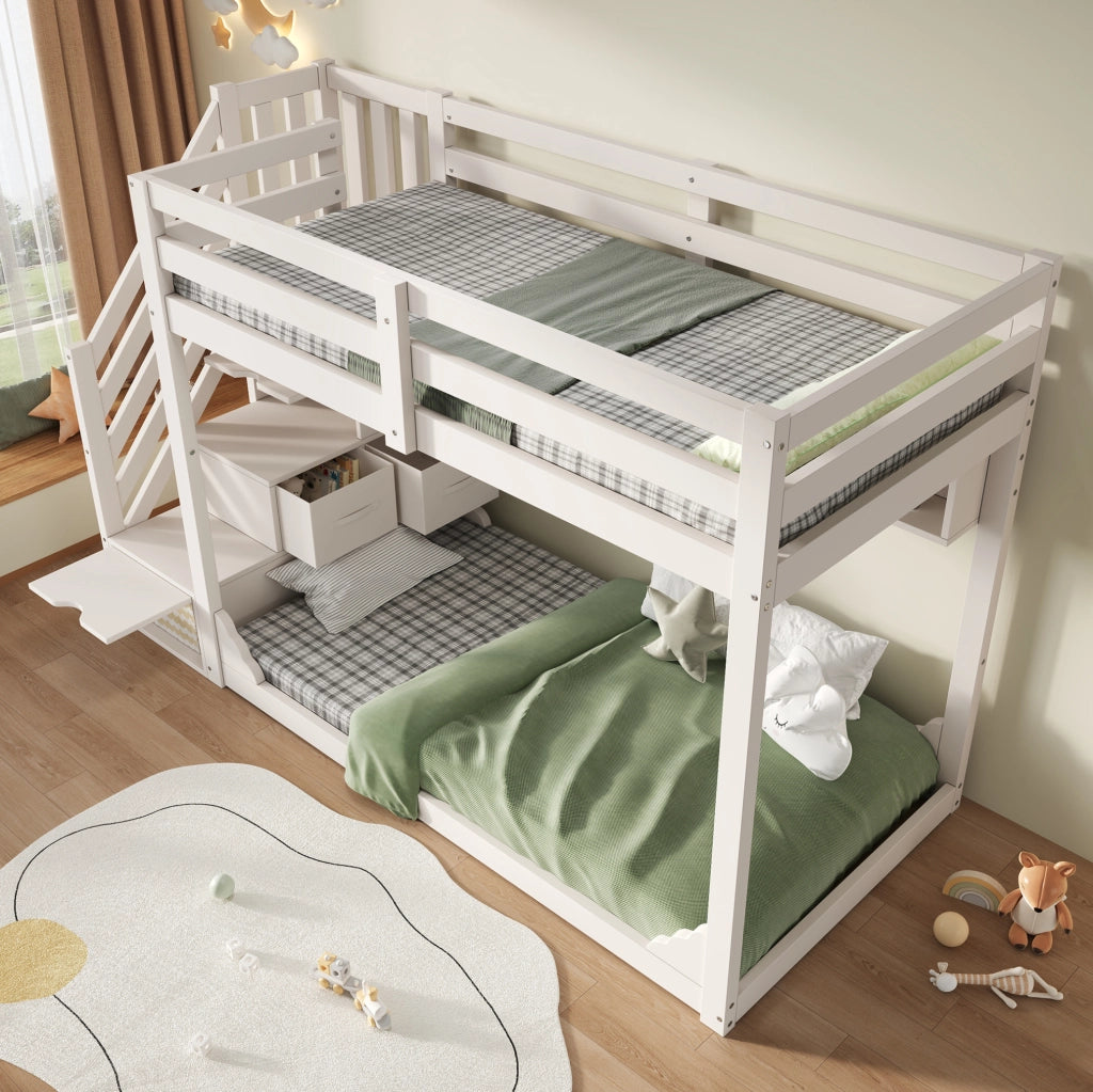 Letto a castello per bambini con scala contenitore e spazio salvaspazio