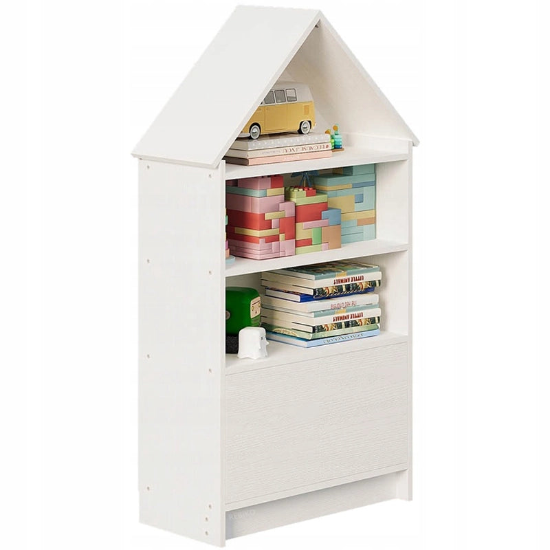 Scaffale a forma di casetta per bambini, ideale per giocattoli, bambole e libri, grande, bianco, 63 cm