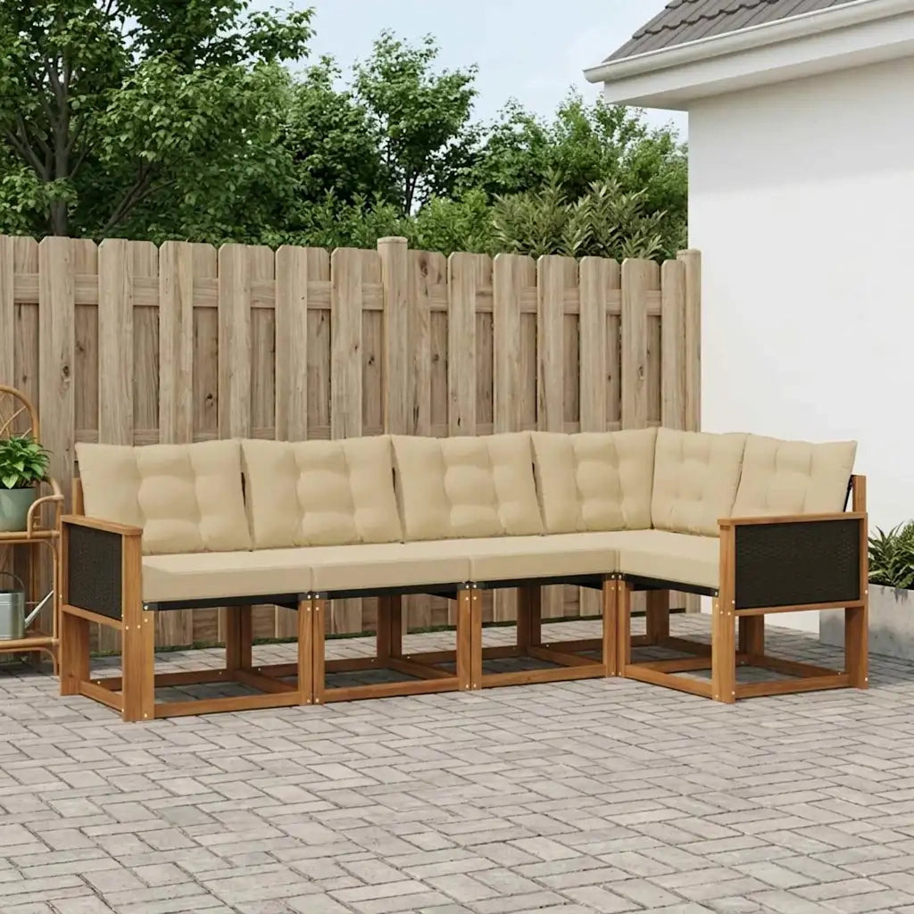 Set di divani da esterno con cuscino 5 pcs Naturale e Beige 3381945