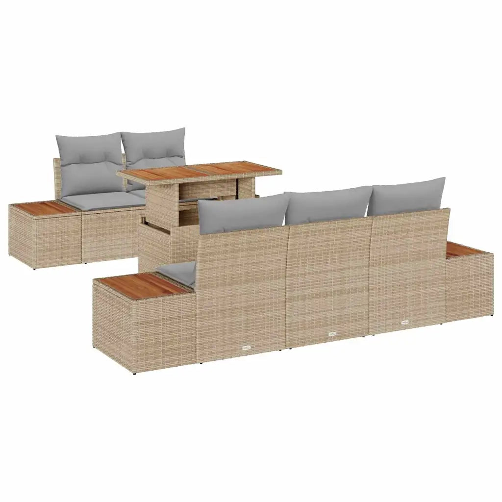 Set da Pranzo per Giardino con cuscino 6 pcs Beige e grigio