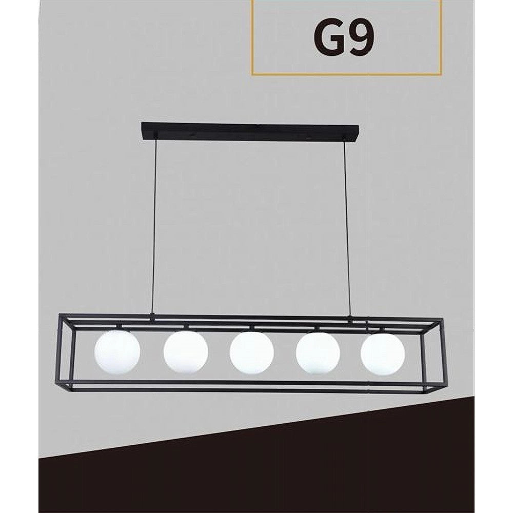 Trade Shop - Lampadario A Sospensione Da Soffitto Contemporaneo Nero Con 5 Sfere Vetro G9 B89 -