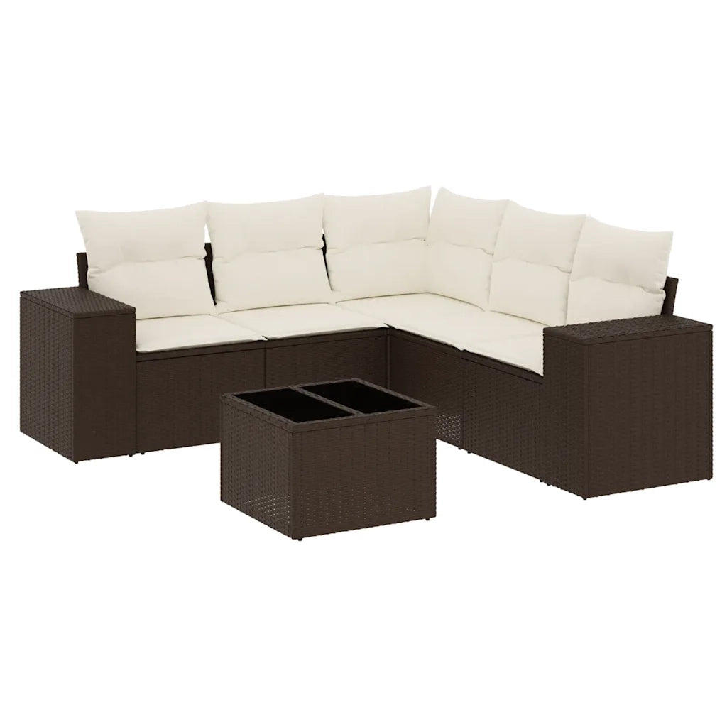 Set Divano da Giardino 6 pz con Cuscini Marrone in Polyrattan 3254900