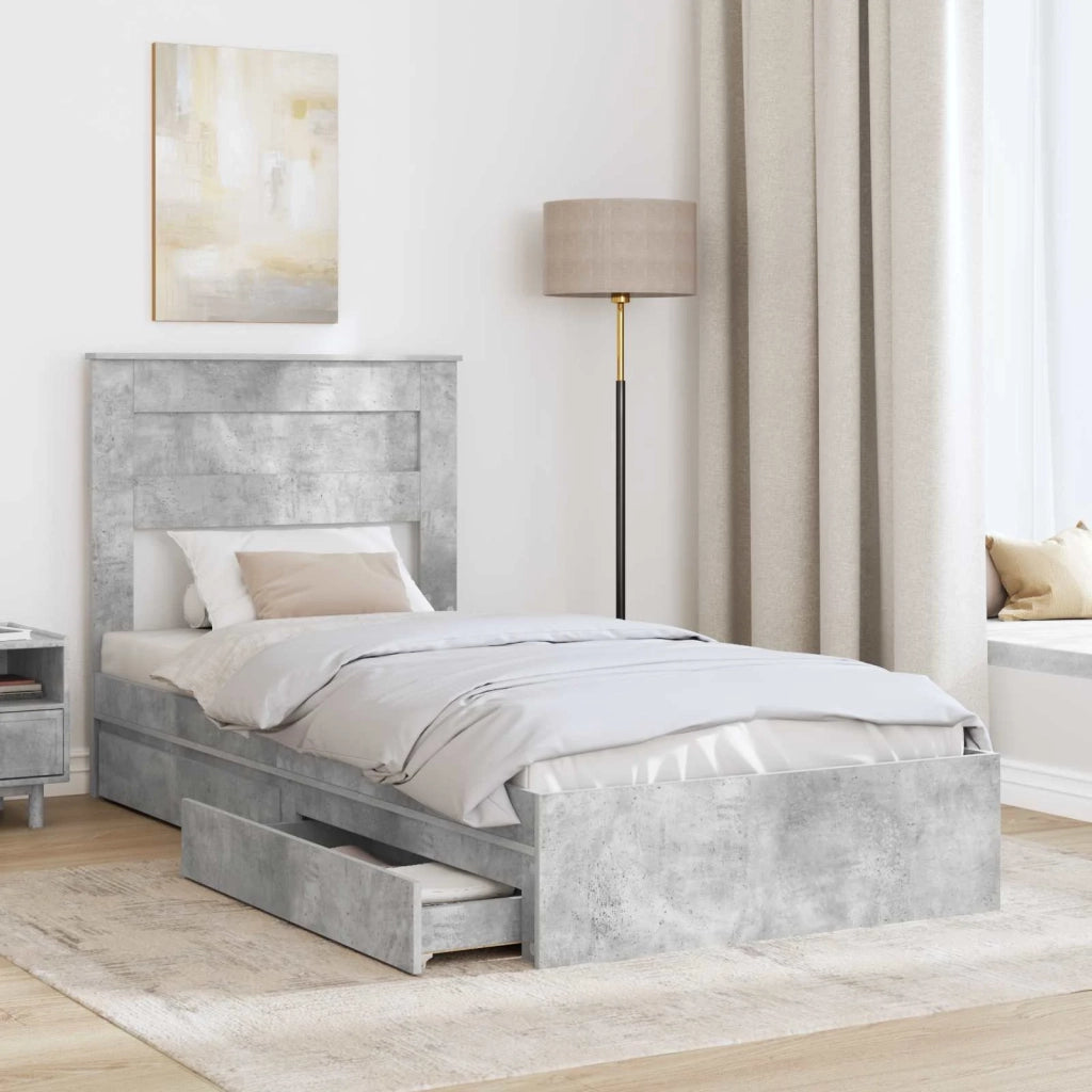 Letto con Contenitore con testiera Grigio cemento 75 x 190 cm