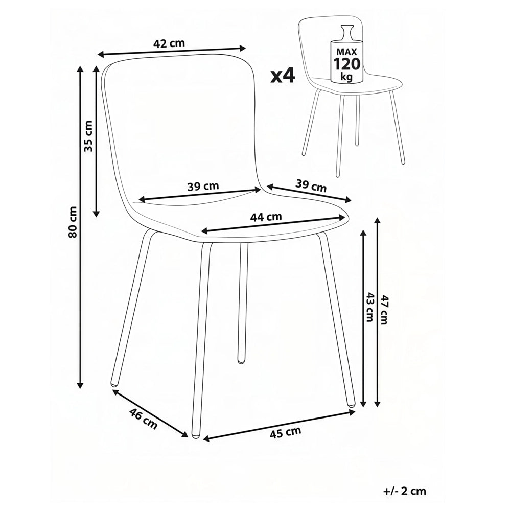 Set di 4 sedie da pranzo in tessuto Tappezzeria verde Gambe in metallo nero Design moderno e retrò
