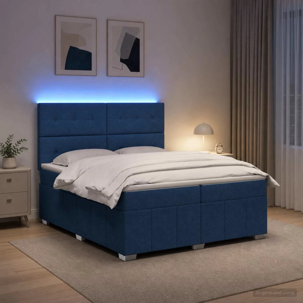 Letto Box Spring LED con Materasso Blu 200 x 200 cm Tessuto 3455688