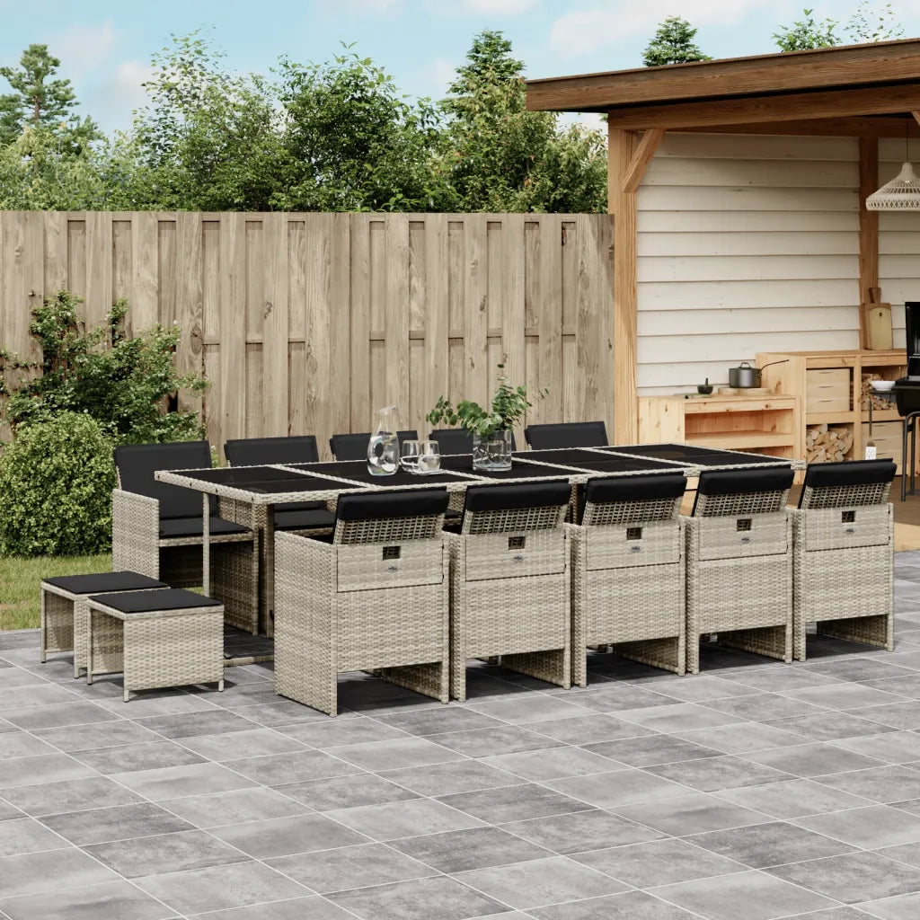 Set da Pranzo da Giardino 15 pz con Cuscini Grigio Polyrattan 3277762