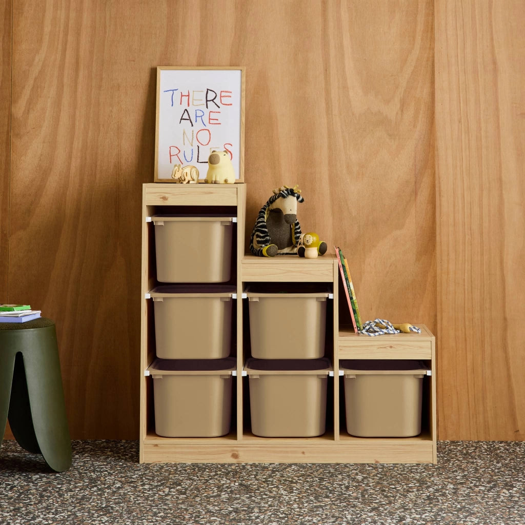 Mobile contenitore per bambini a scala con 6 contenitori, beige