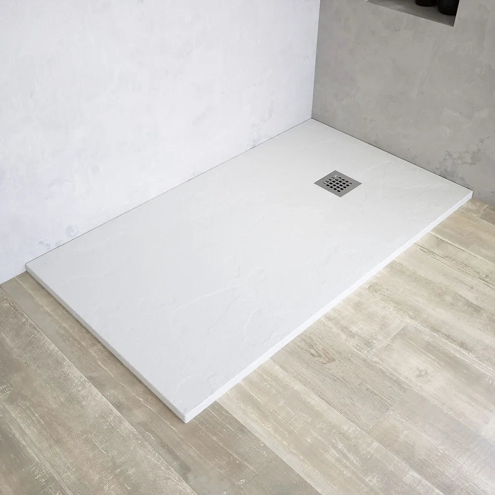 Piatto doccia rettangolare 90x120 cm in marmoresina bianco effetto pietra h3 cm | Milos