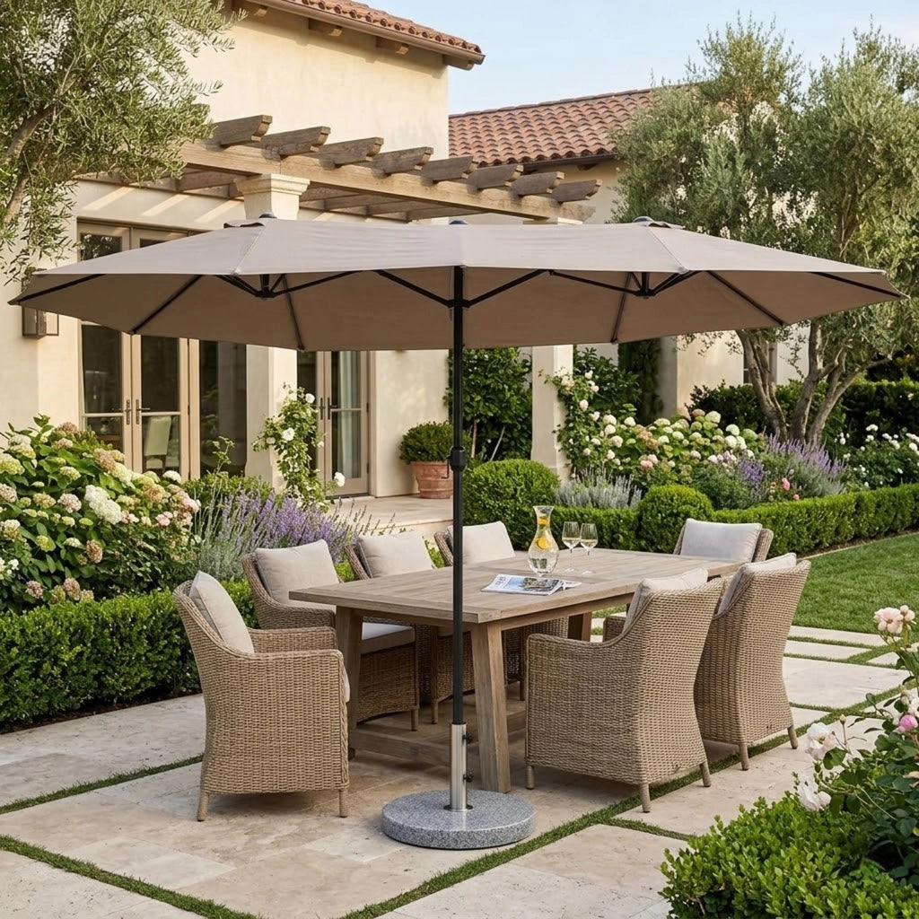 Parasole Ombrellone Doppio Rettangolare Per Giardino Piscina E Terrazzo Copertura Ombra Extra Large Schermatura Solare Per Aree Relax Cortile Veranda E Spazi Esterni 4.6 x 2.4 M Caffè
